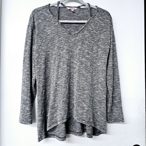 Juicy Couture Tops - Juicy Couture Womens V Neck Grey Marled Peekaboo Long Sleeve Top Shirt (M)